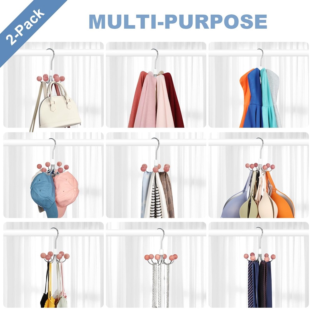 Hoodie Hangers 2-Pack with 6 Balls, 360°Swivel Purse Hanger, Scarf Hanger,3326