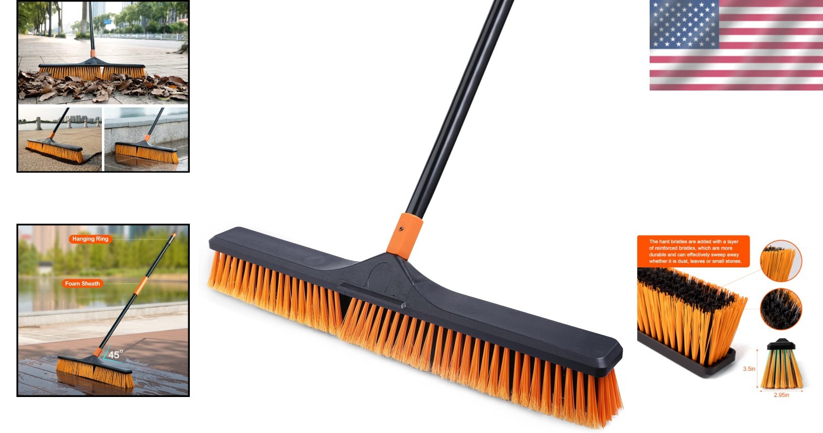 Push Broom Floor Sweeping Brush Large Heavy Duty Outdoor Indoor Garage Deck C…