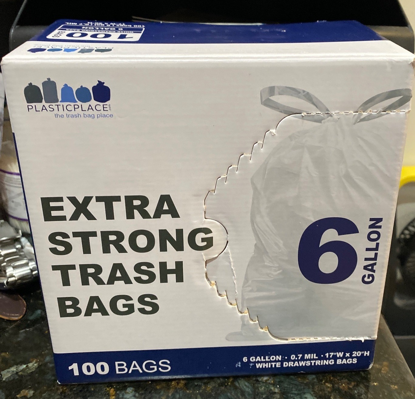Plasticplace Extra Strong 6-Gallon Drawstring Trash Bags 0.7 Mil 100 Count