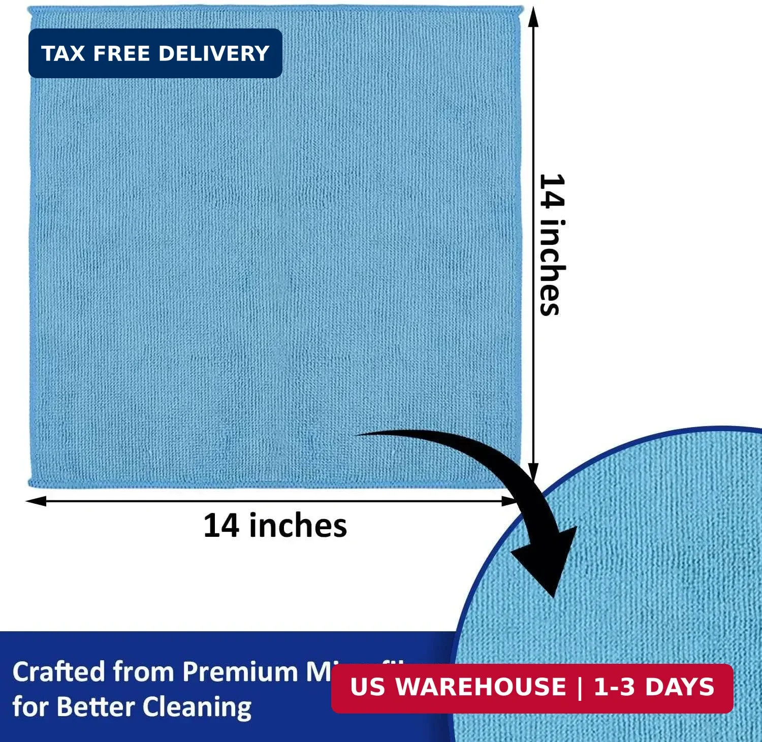 Microfiber Cleaning Cloths (24-Pack), 14″ x 14″, Ultra Absorbent, Lint-Free, Str