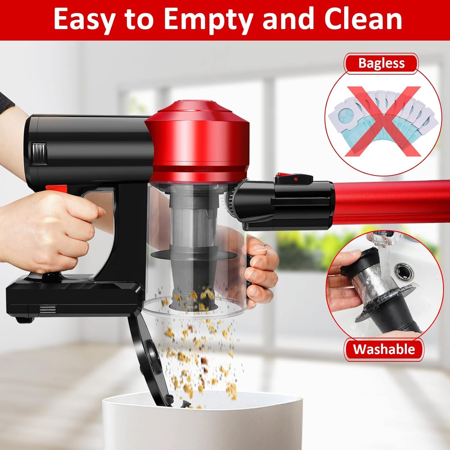 The iwoly C150 cordless vacuum cleaner comes with a 2200mAh rechargeable battery