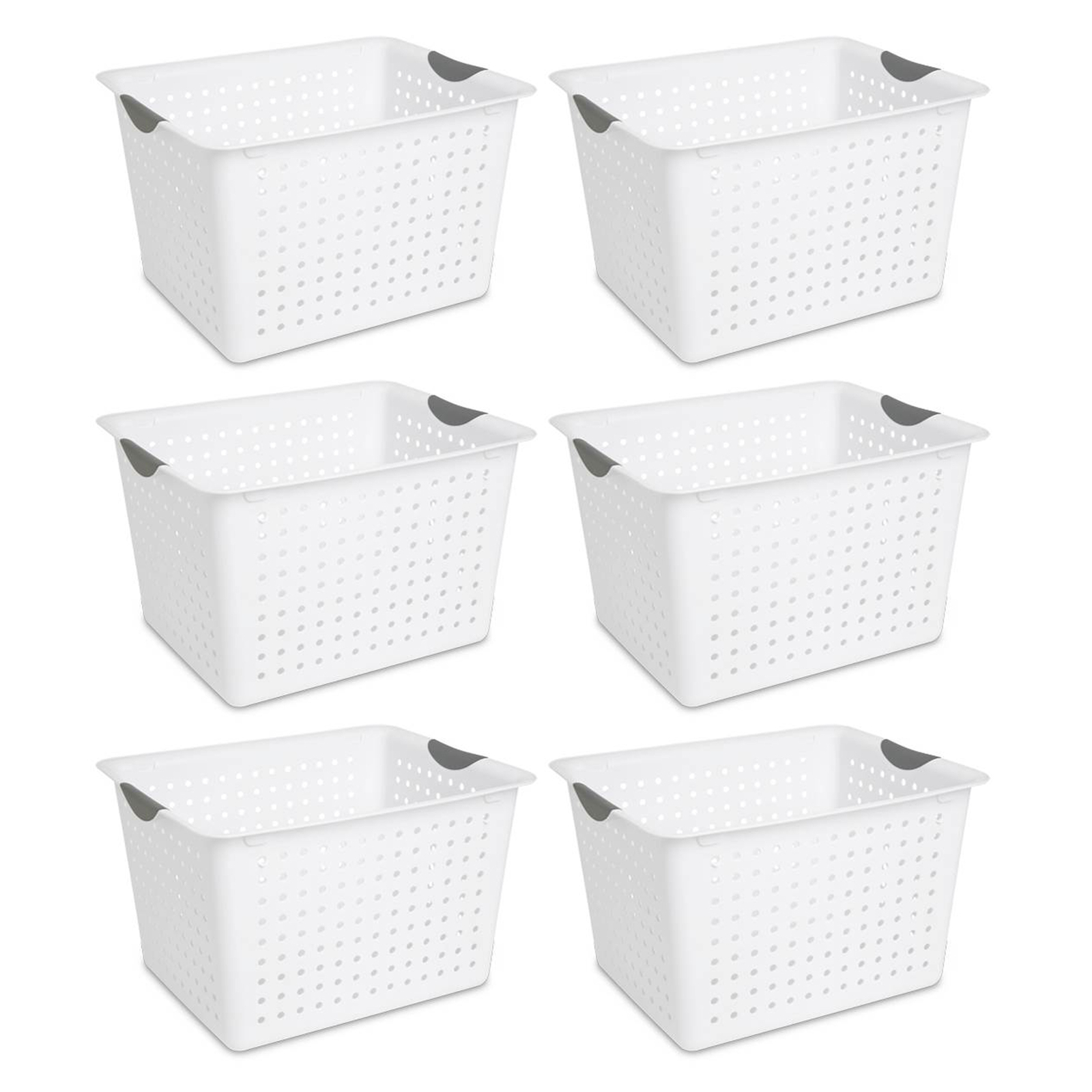 Sterilite Large Deep Durable Ultra Plastic Storage Basket Tote, White (6 Pack)