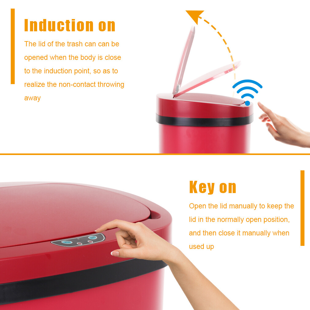13 Gal Stainless Kitchen Trash Can Touch Free Automatic Sensor 50L Trash Can Red