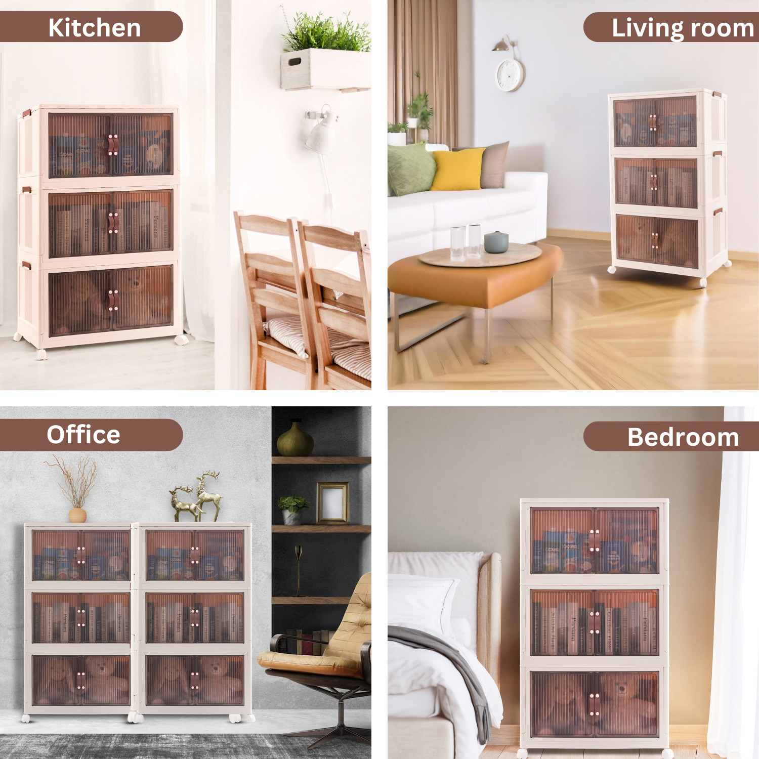 3 Pack – Collapsible Storage Cabinet – Foldable Storage Bins with Doors – 95 QT