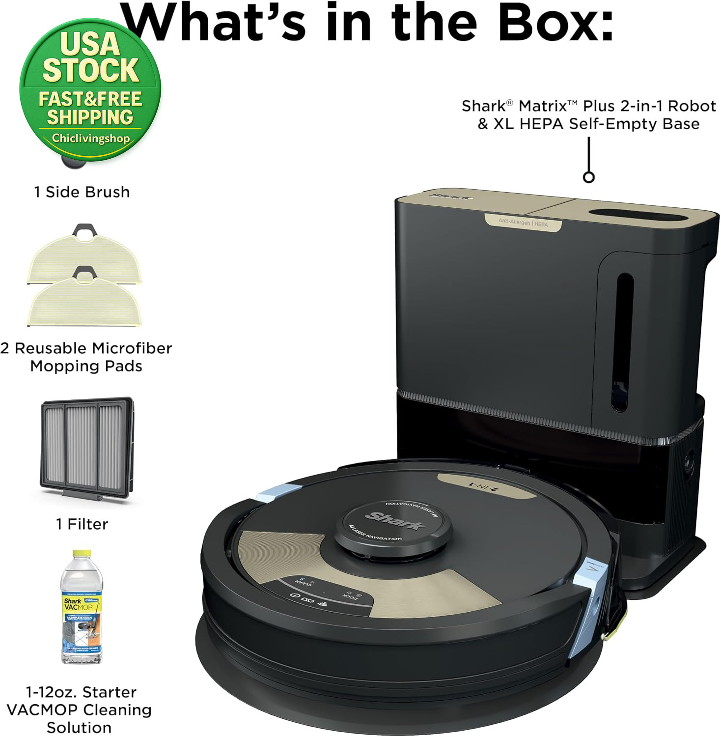 Shark Matrix plus 2-In-1 Robot Vacuum Mop AV2610WA Self-Emptying Pet Hair Black