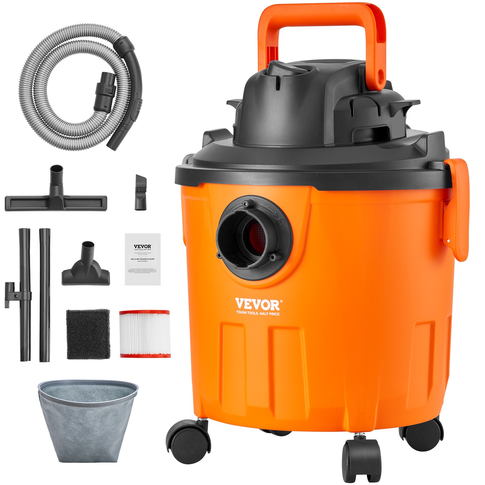 VEVOR Wet Dry Shop Vacuum 5 Gallon 6-HP with Accessories 2-in-1 Crevice Nozzle