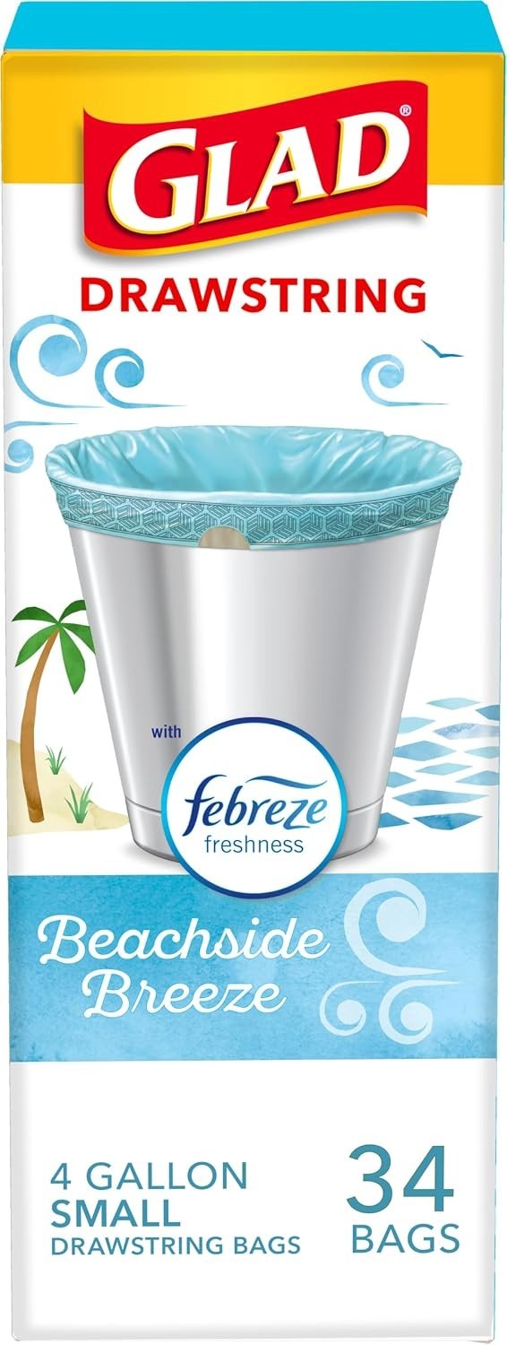Glad 4 Gallon Drawstring Trash Bags 34/80 Ct | Beachside Breeze Scented