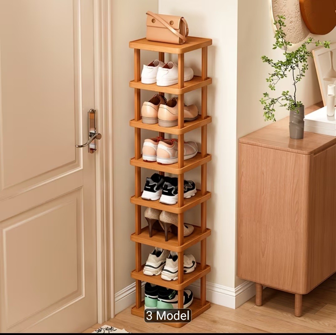 9 Tier Bamboo Shoe Rack Tall Narrow Space Saving Shoe Organizer Storage Shelf…