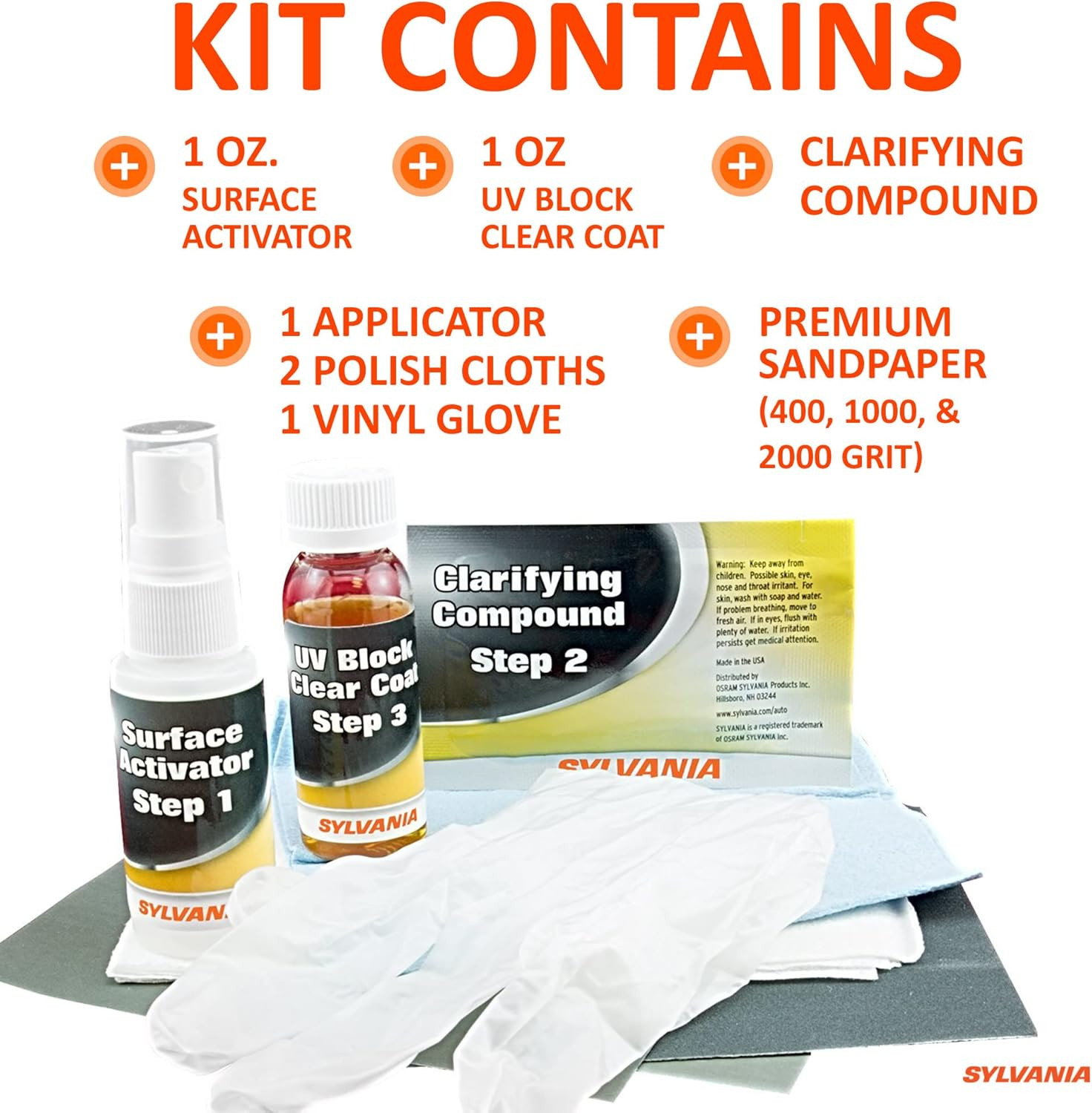 Sylvania Headlight Restoration Kit Renew Clarity Shine Easy 3 Step Process