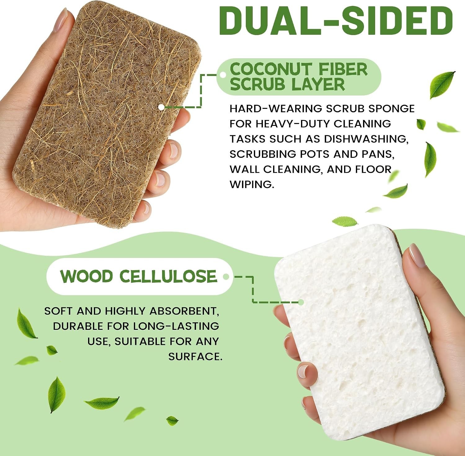 12 Count Plant-Based Kitchen Sponges, Compostable Cellulose Sponge, Biodegrad…