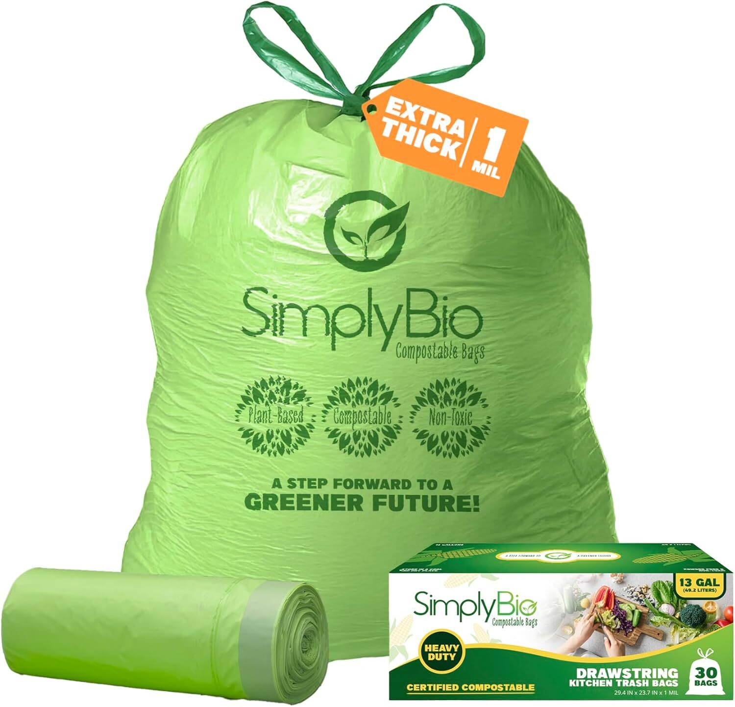 13 Gallon Compostable Trash Bags Liners Drawstring, Heavy Duty Extra Thick 1 …