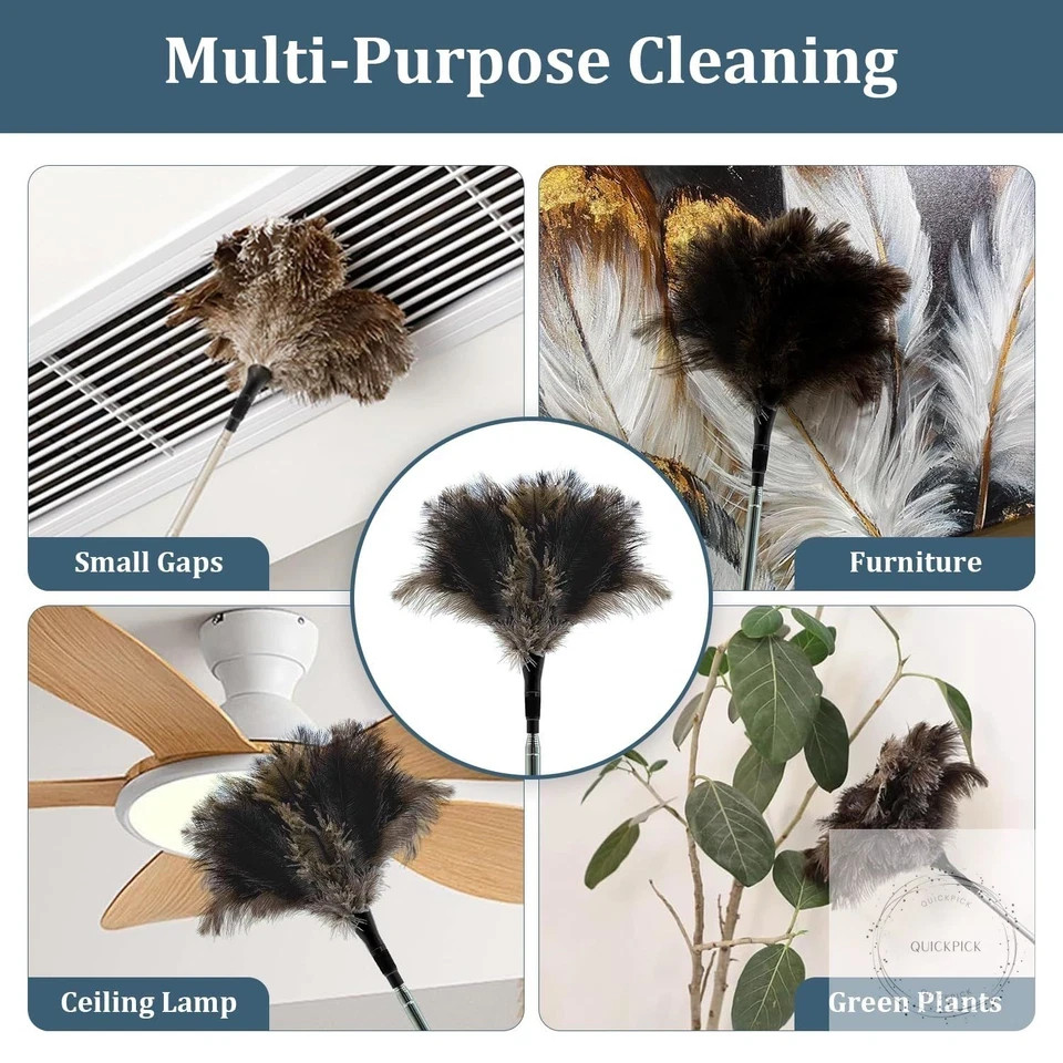 Extendable Feather Duster 47 inches Fluffy Long Handle Reusable Feather Duster