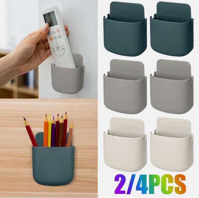Wall Mounted Remote Control Holder Hole Free Pen Storage Box Hanging Organizer