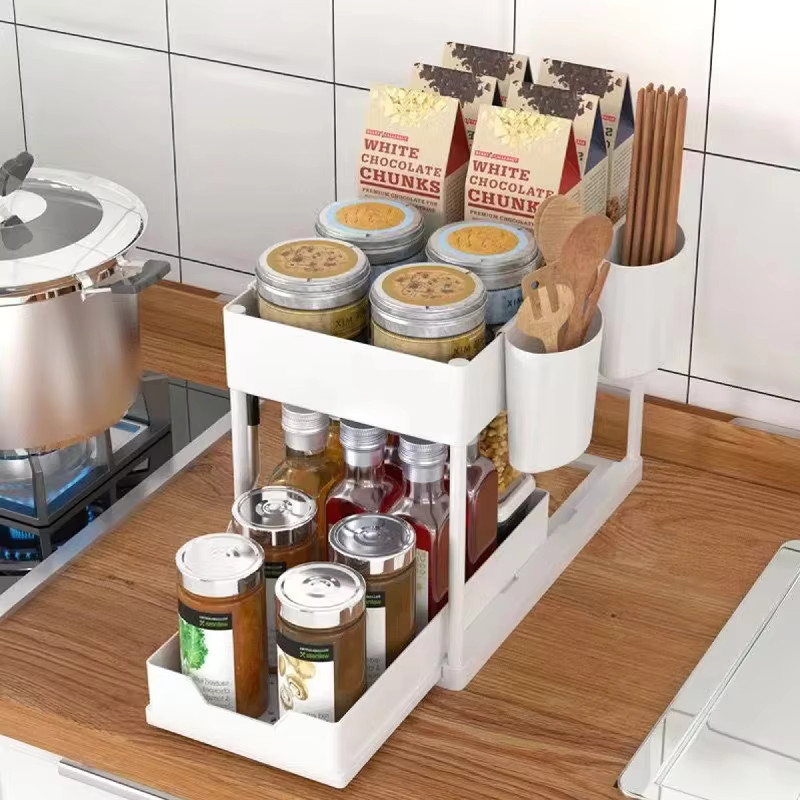 2 Tier Under Sink Organizer Storage Rack Bathroom Kitchen Sliding Shelf Cabinet
