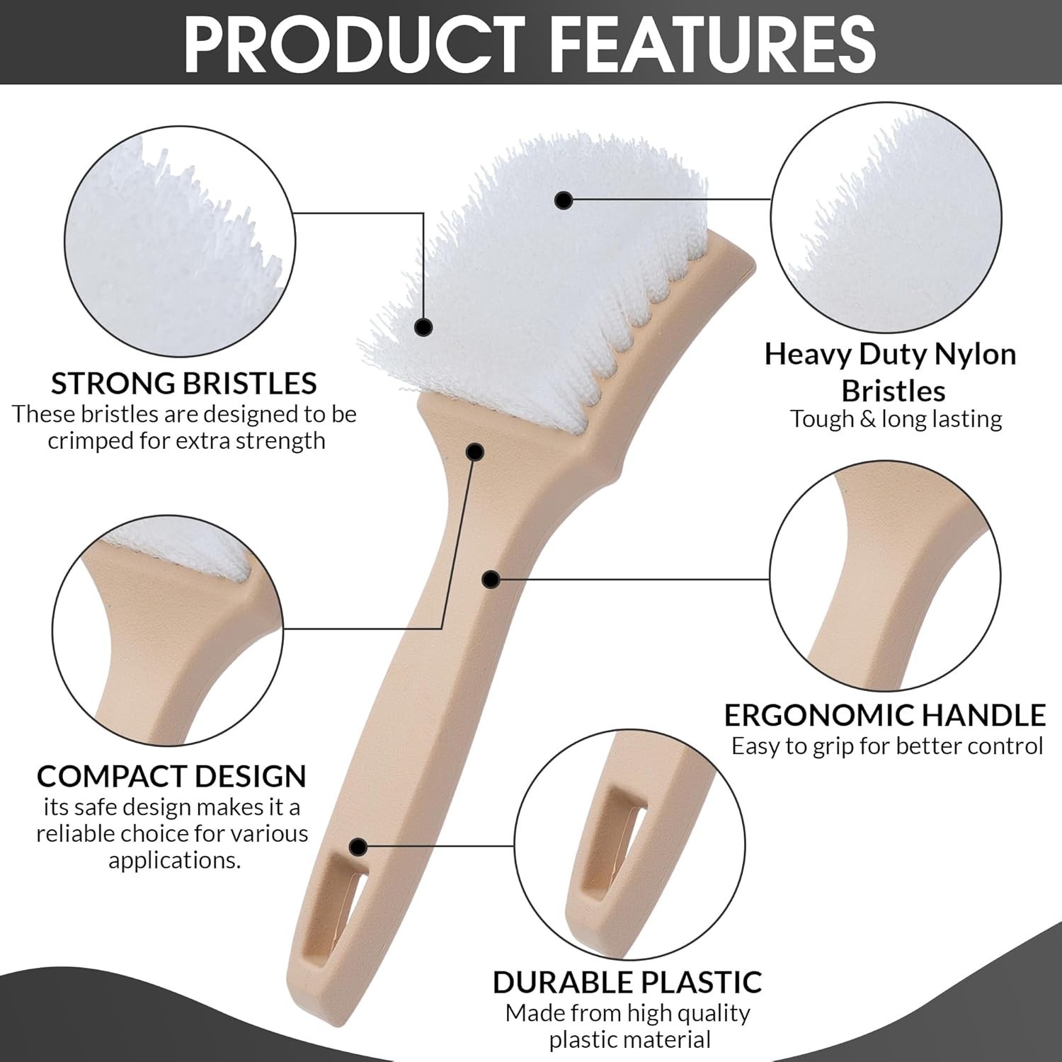 5 Inch Nylon Utility Scrub Brush – Heavy Duty Bristles, Ergonomic Handle