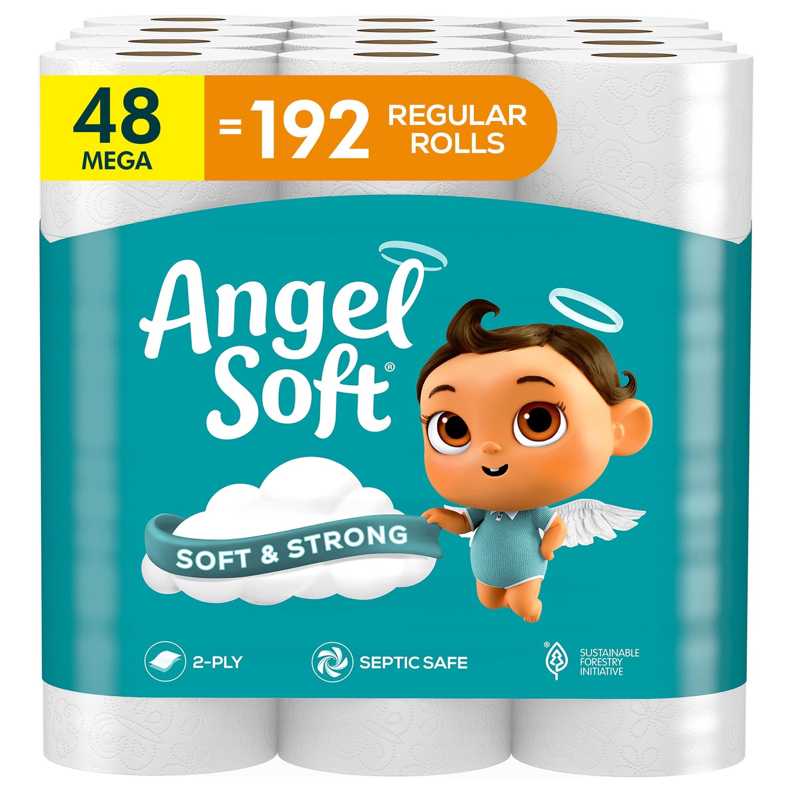 Angel Soft Toilet Paper, 48 Mega Rolls = 192 Regular Rolls, Soft and Strong