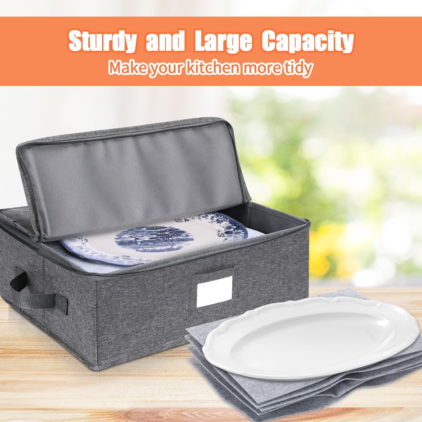 3 PCS Platter Storage Case Stackable Hard Shell 17x13x6in 15 Dividers Gray