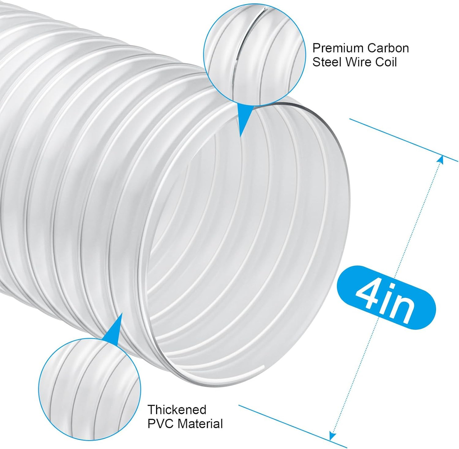 4″ x 50′ Heavy PVC Dust Collection Hose, Flexible Clear Debris and Fume