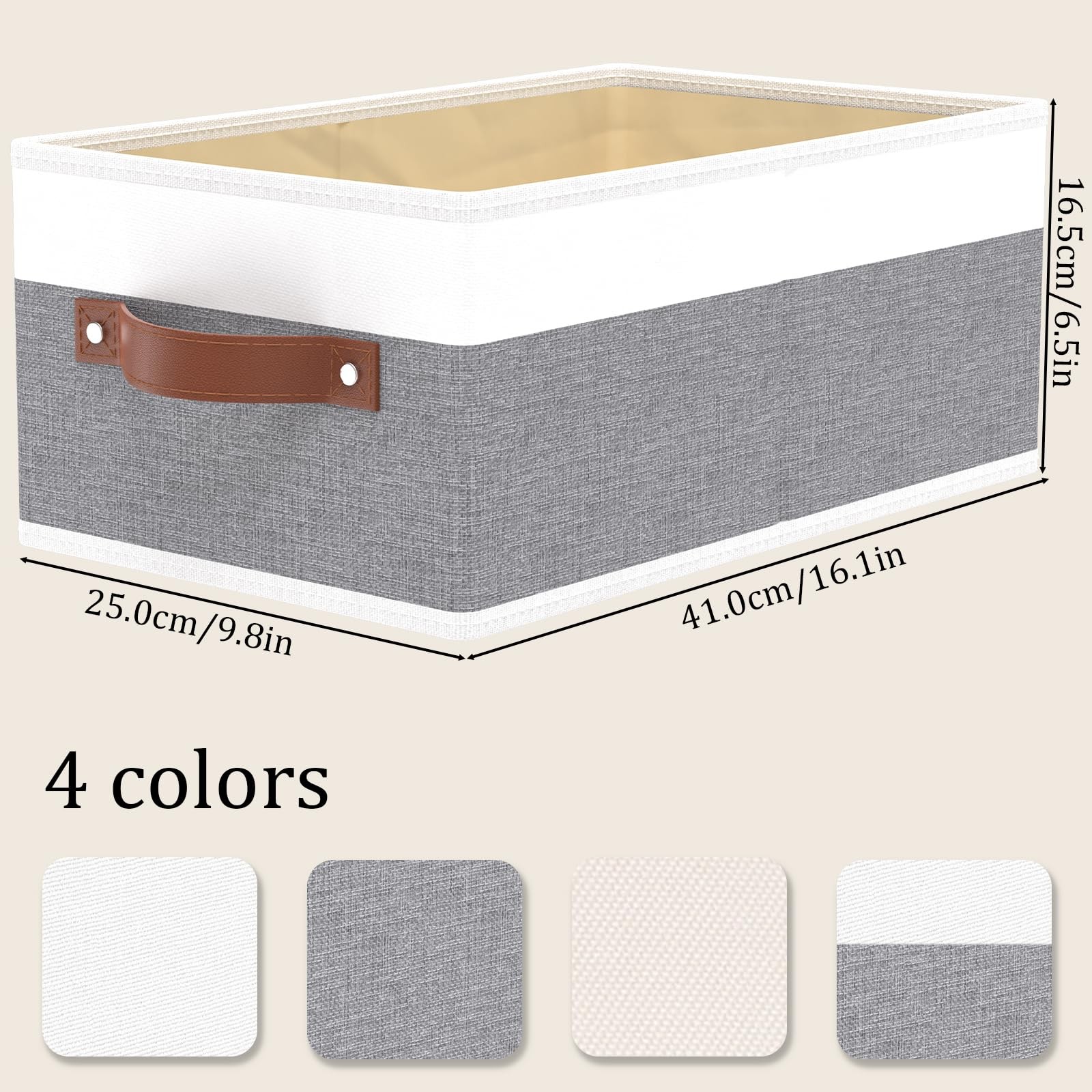 Foldable Fabric Storage Baskets Organizer Boxes Gray White 3 Pack 16 Inch