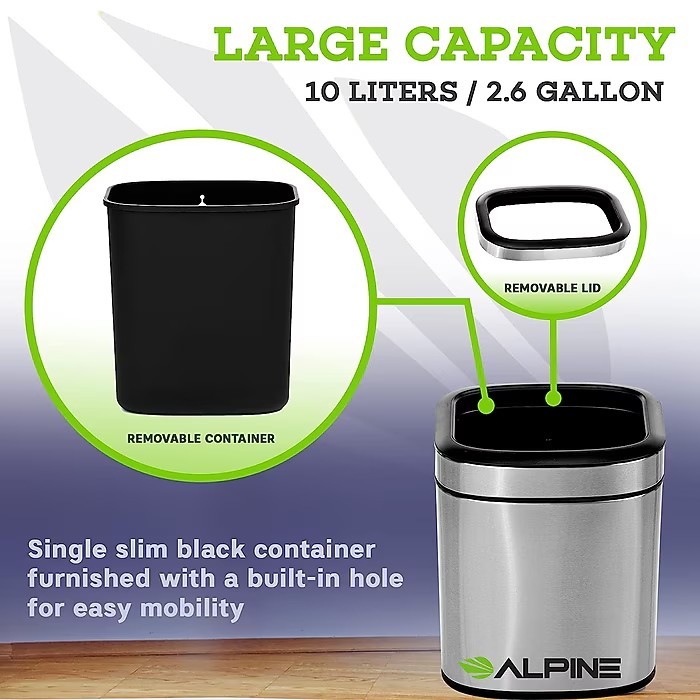 Alpine Industries Stainless Steel Trash Can with Liner, 2.6 Gallon (ALP470-10L)