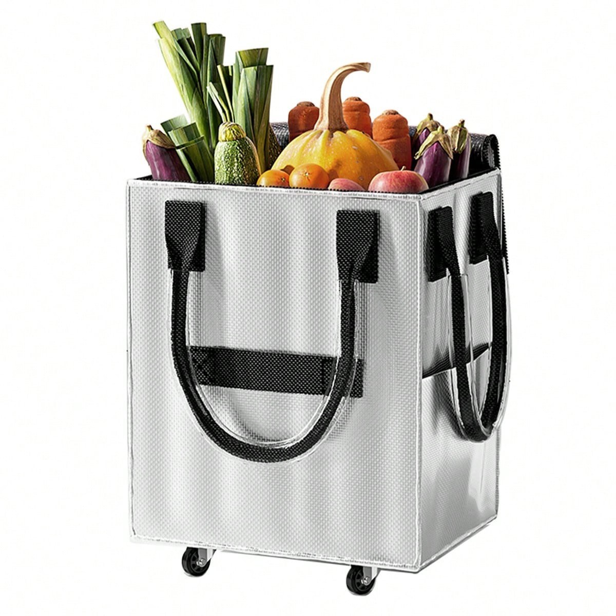 New Rolling Grocery Shopping Tote Large Wheel Travel Bag Silver Pink