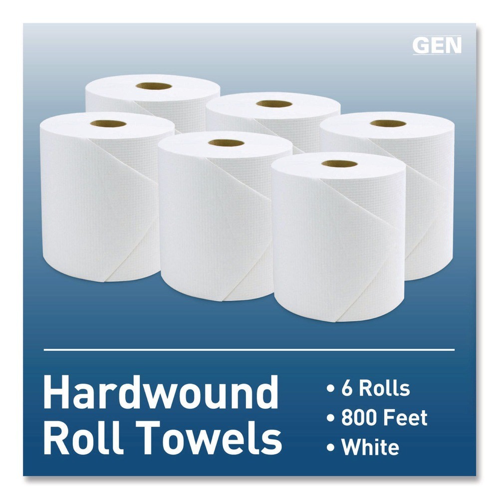 GEN 1820 8 in. x 800 ft. Hardwound Roll Towels – White (6 Rolls/Carton) New