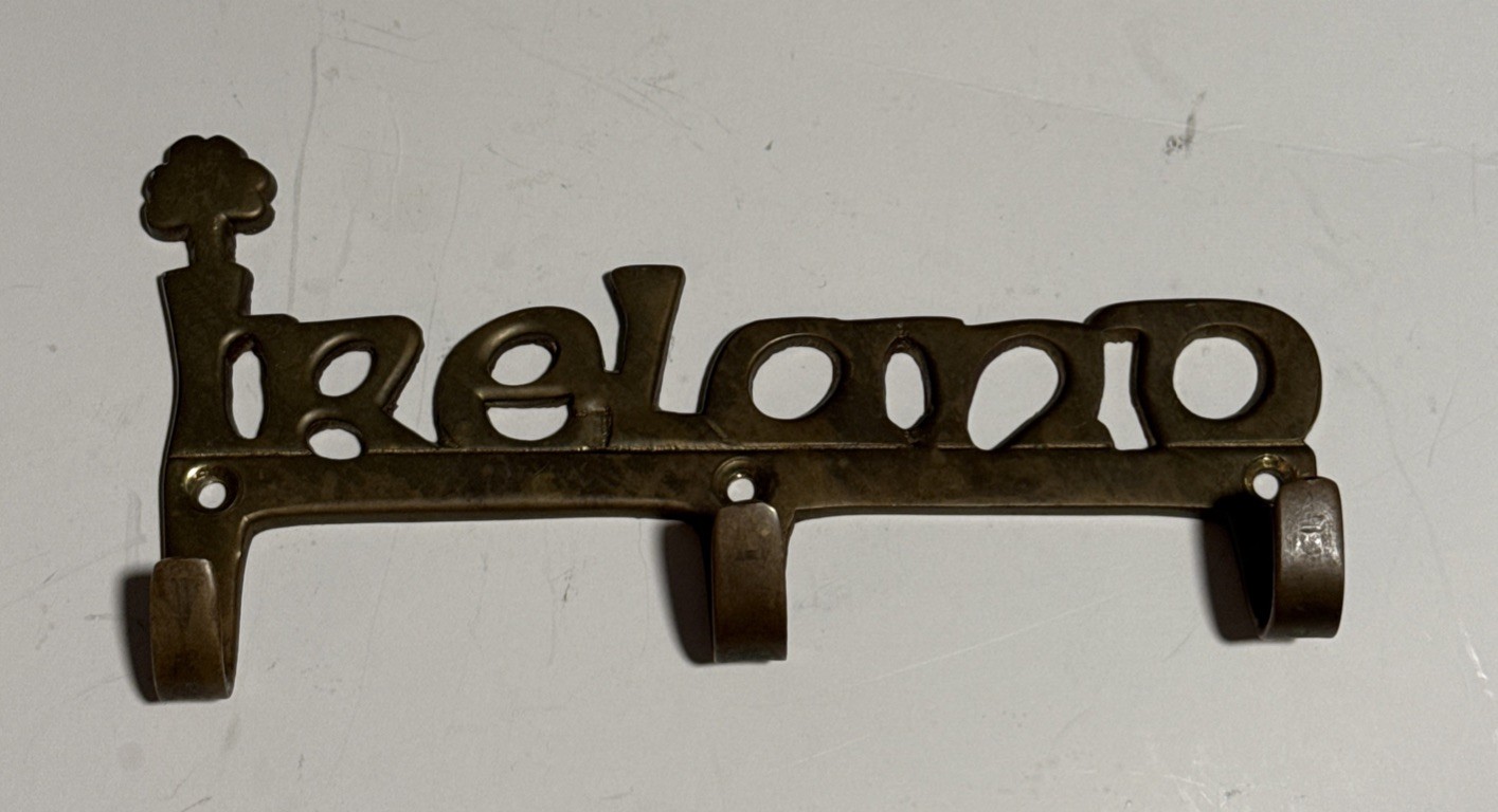 Solid Brass “Ireland” 3 Hook Wall Key Holder