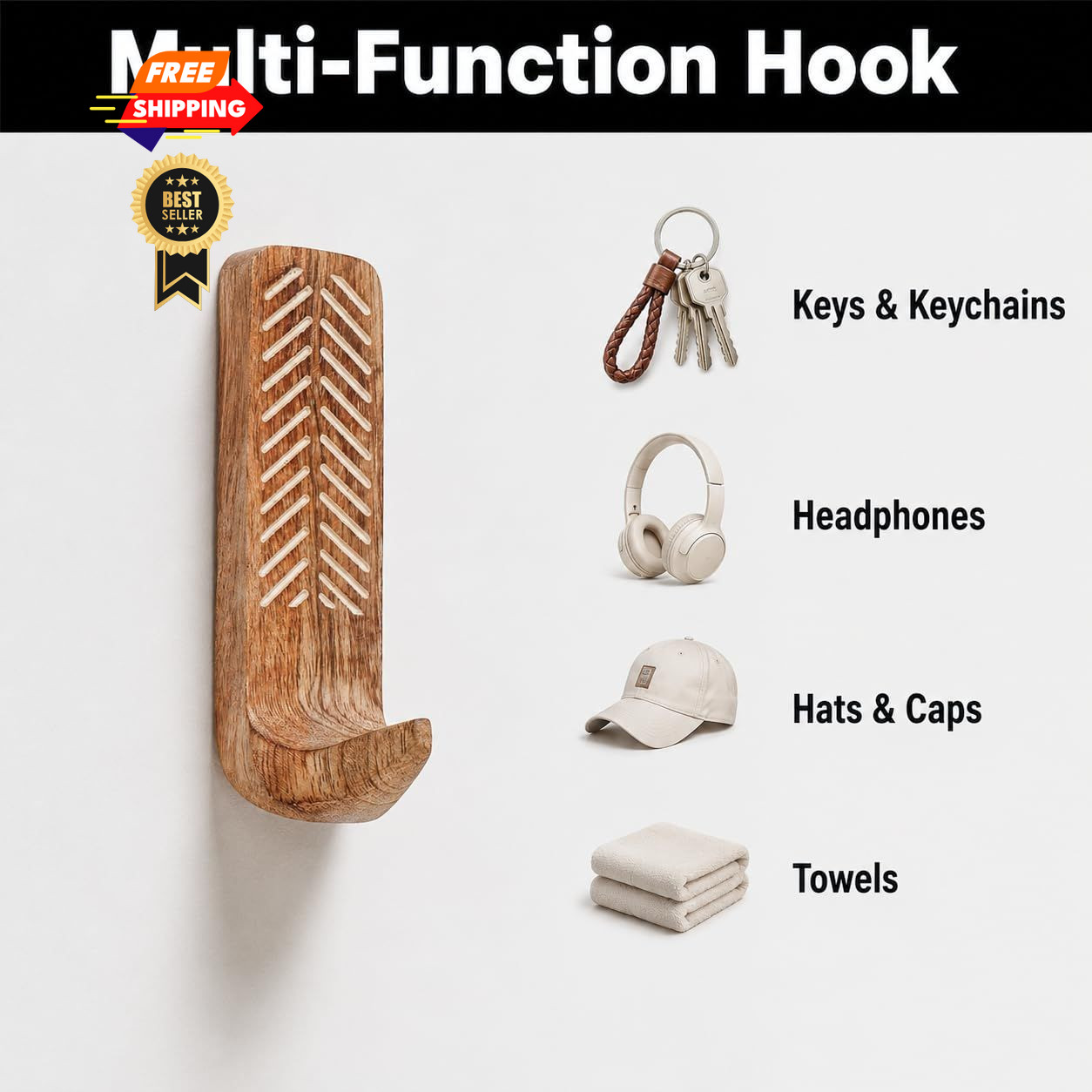 Indian Shelf 10 LB Decorative Wood Adhesive Wall Hooks 10 Cm, Brown Mix