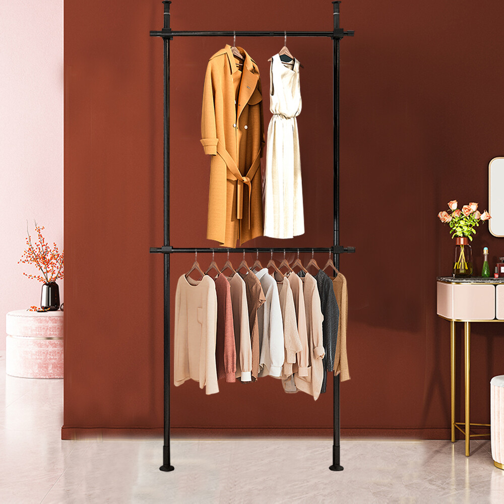 2 Tiers Rod Closet Organizer Garment Rack Clothes Hanger Storage Rack 2 Rails