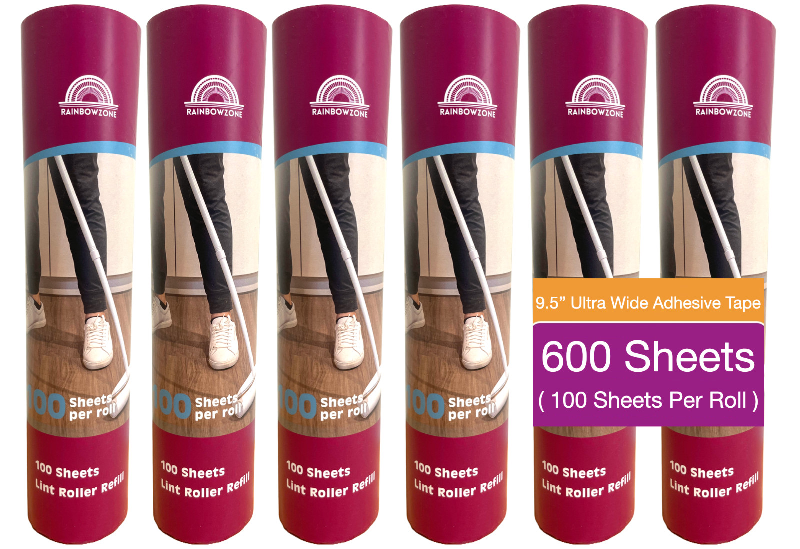 Sticky Lint Roller + 300 Sheets/ 600 Sheets for Pet Hair Removal Floor Roller