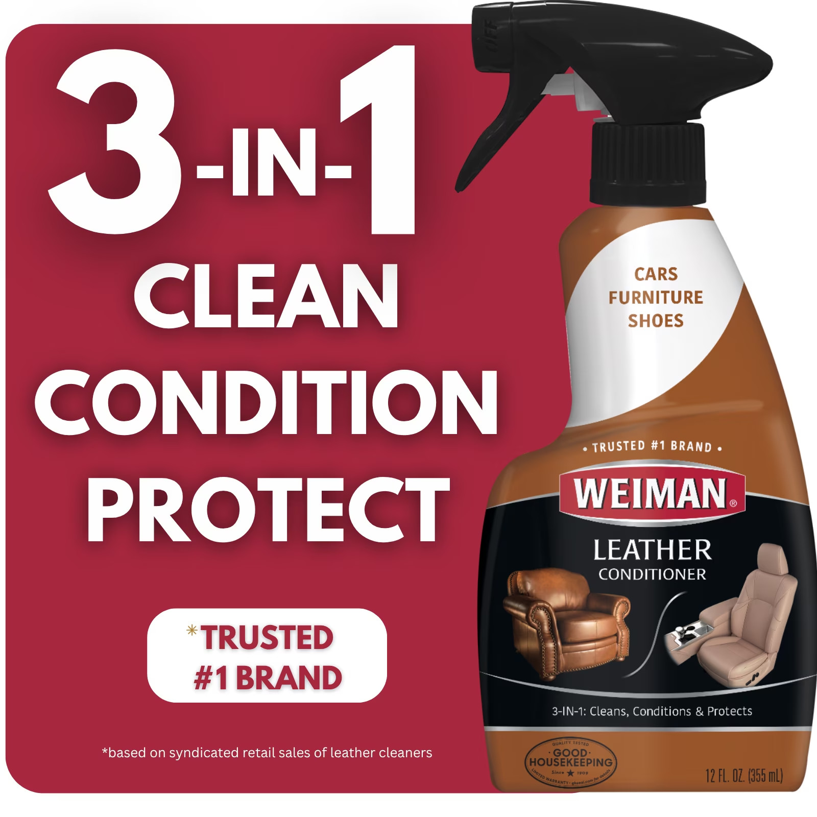 Weiman LEATHER CONDITIONER CLEANER Protect Restore Car Auto Seat Sofa 12oz spray