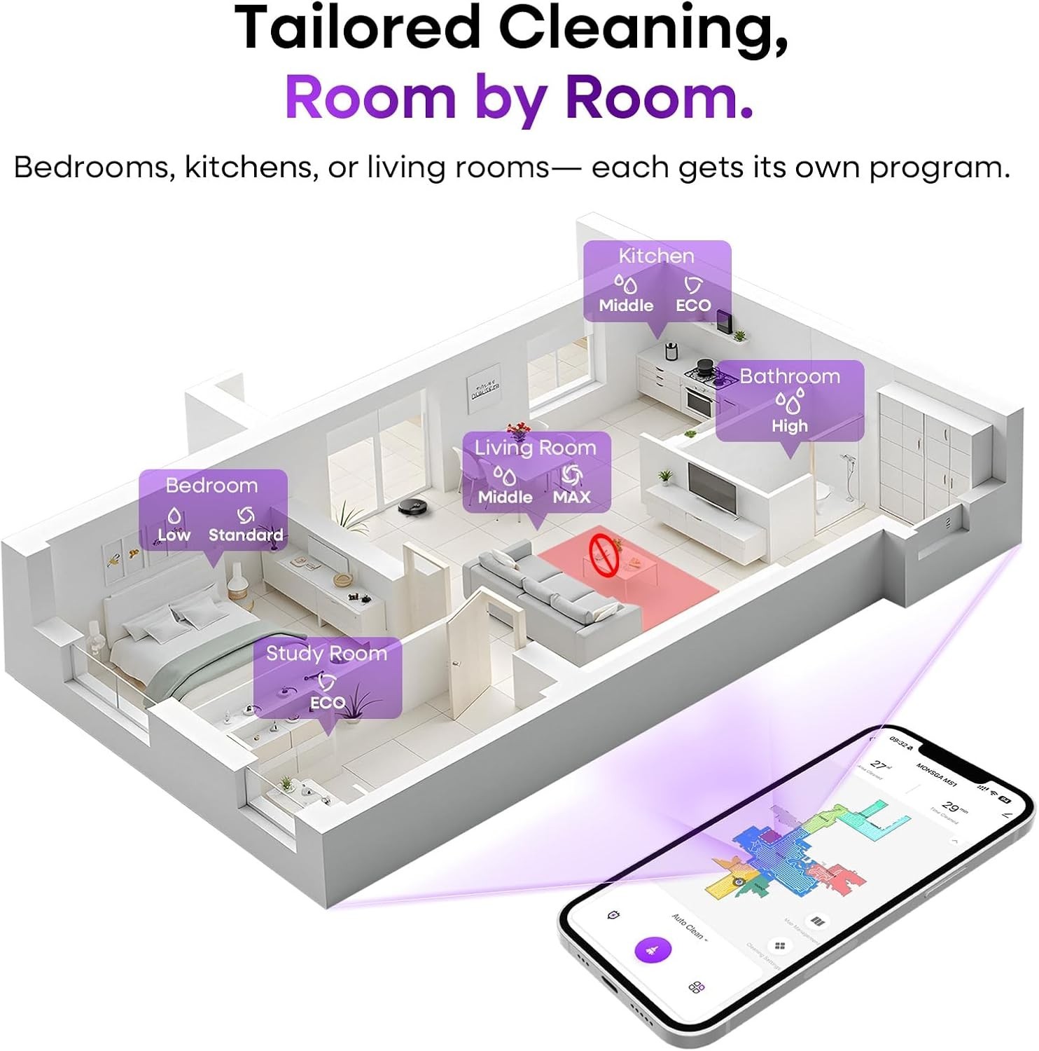 MONSGA Robot Vacuum & Mop Combo 7000Pa Vacuum with Lidar Nav Remove/Voice App Cn