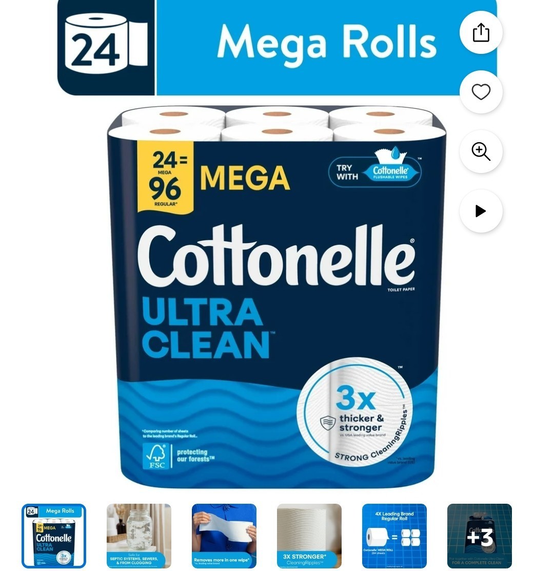 Cottonelle Ultra Clean Toilet Paper with Active CleaningRipples Texture, Strong