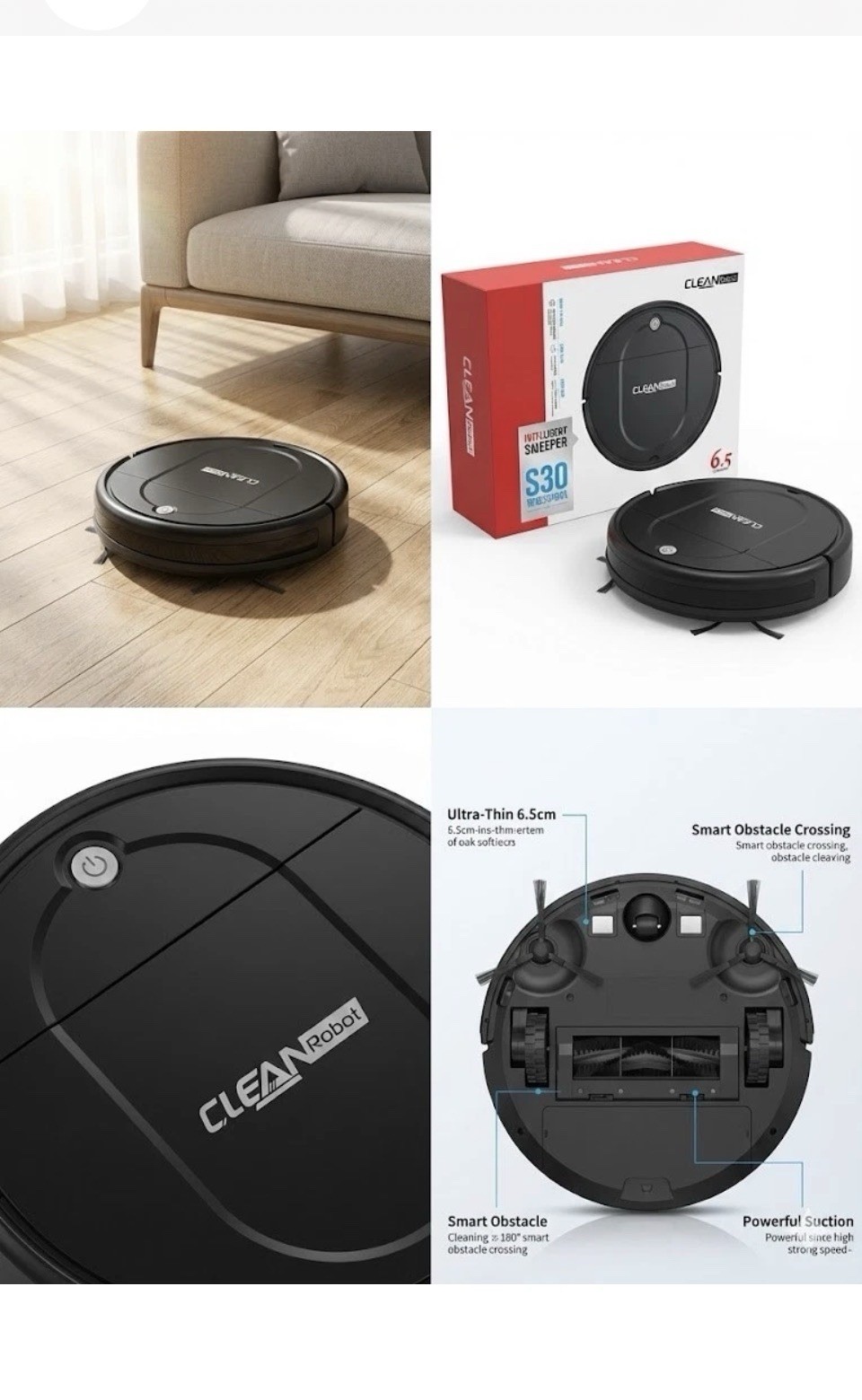 S30 Intelligent Robot Vacuum – Ultra-Thin 6.5cm Smart Sweeper for Hard Floors