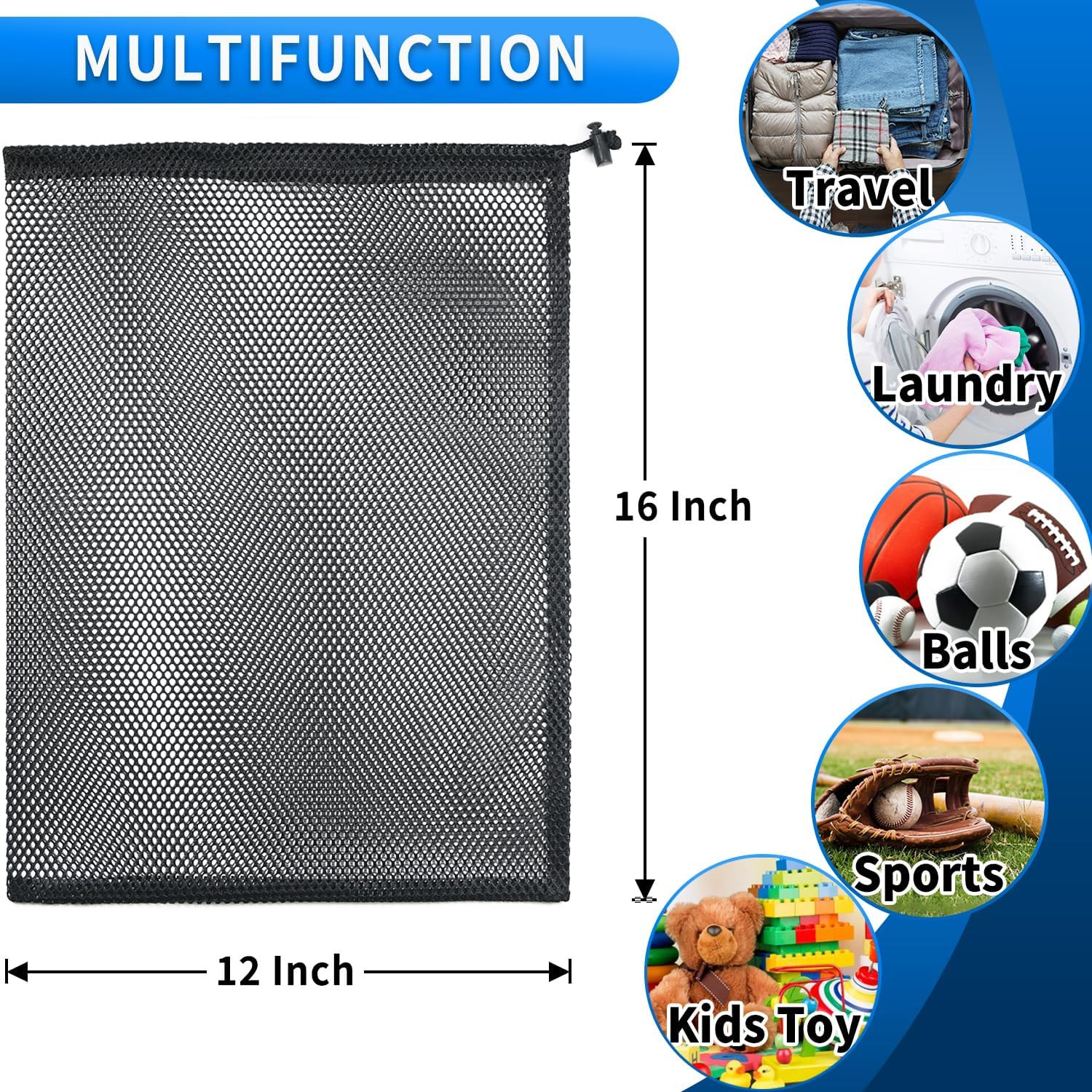 10 Pcs Mesh Drawstring Bag 12″ X 16″ with Cord Lock Closure, Heavy Duty Nylon