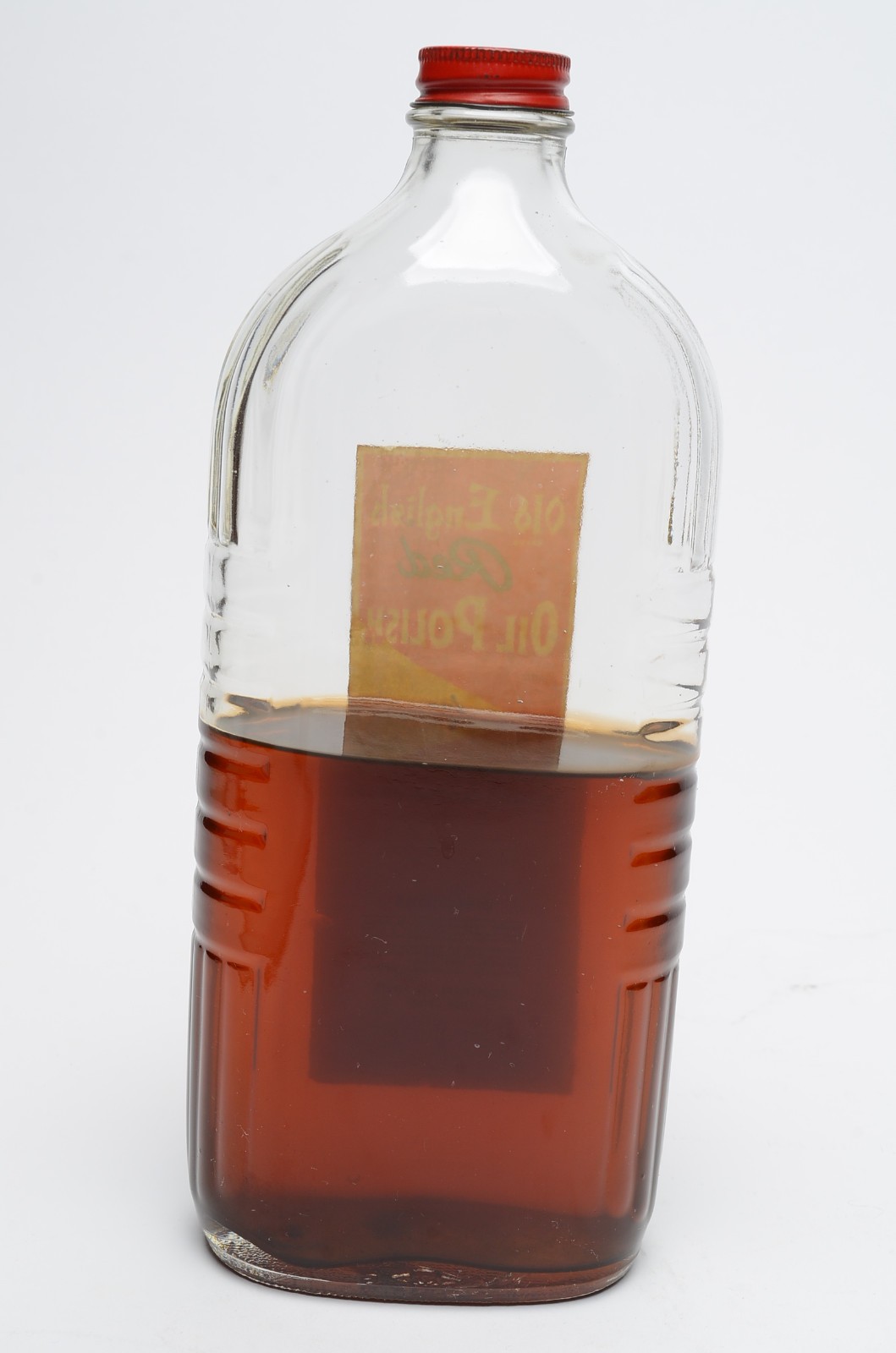 Old English Red Oil Polish Vintage Glass Bottle Approx 50% Full 1.5 Pint READ