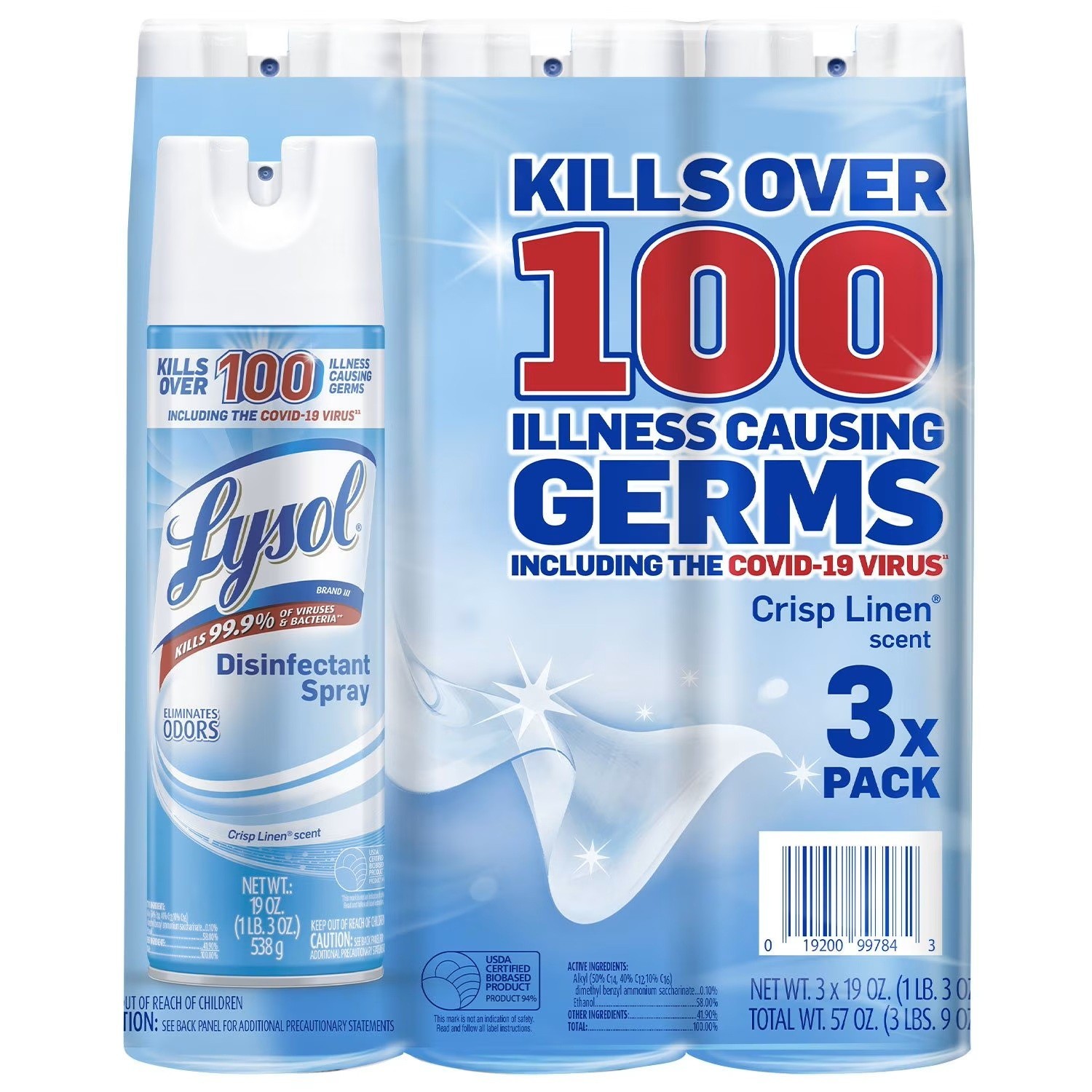 3 PACK Lysol Disinfectant Spray, Crisp Linen Scent 19 oz Great Price