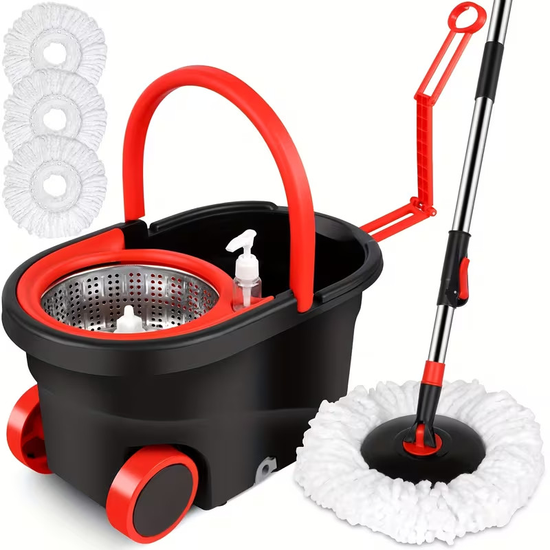 Spin Mop And Bucket with 360° Spinning with 3 Microfiber Mop Replacement Heads