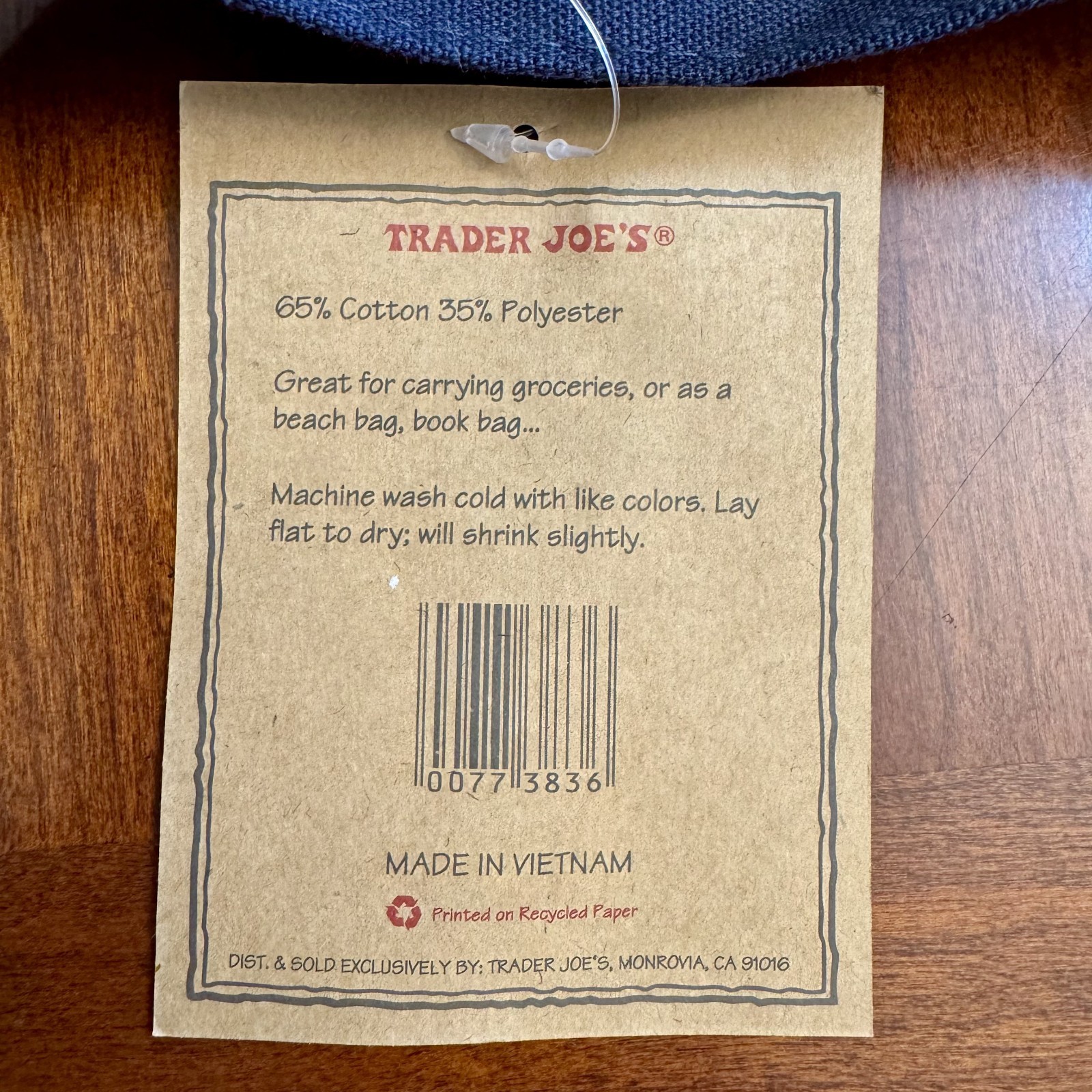 Trader Joe’s Canvas Reusable Tote Carry Large Eco Shopping Bag Green and Blue