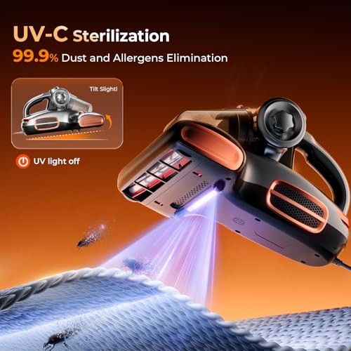 JIGOO T600 Bed Vacuum Cleaner with UV C Light 15Kpa Suction