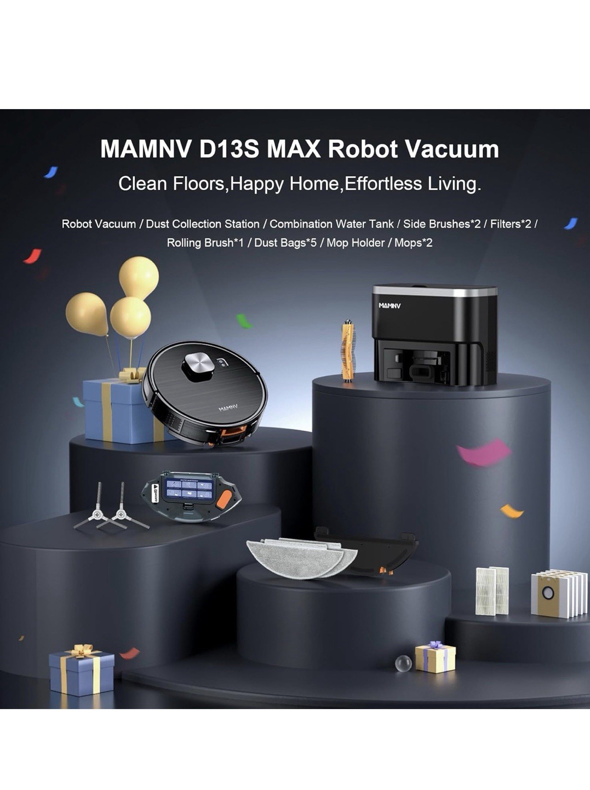 MAMNV Robot Vacuum And Mop, 11500 Pa Suction, 2 In 1 Robotic Vacuum With Smart