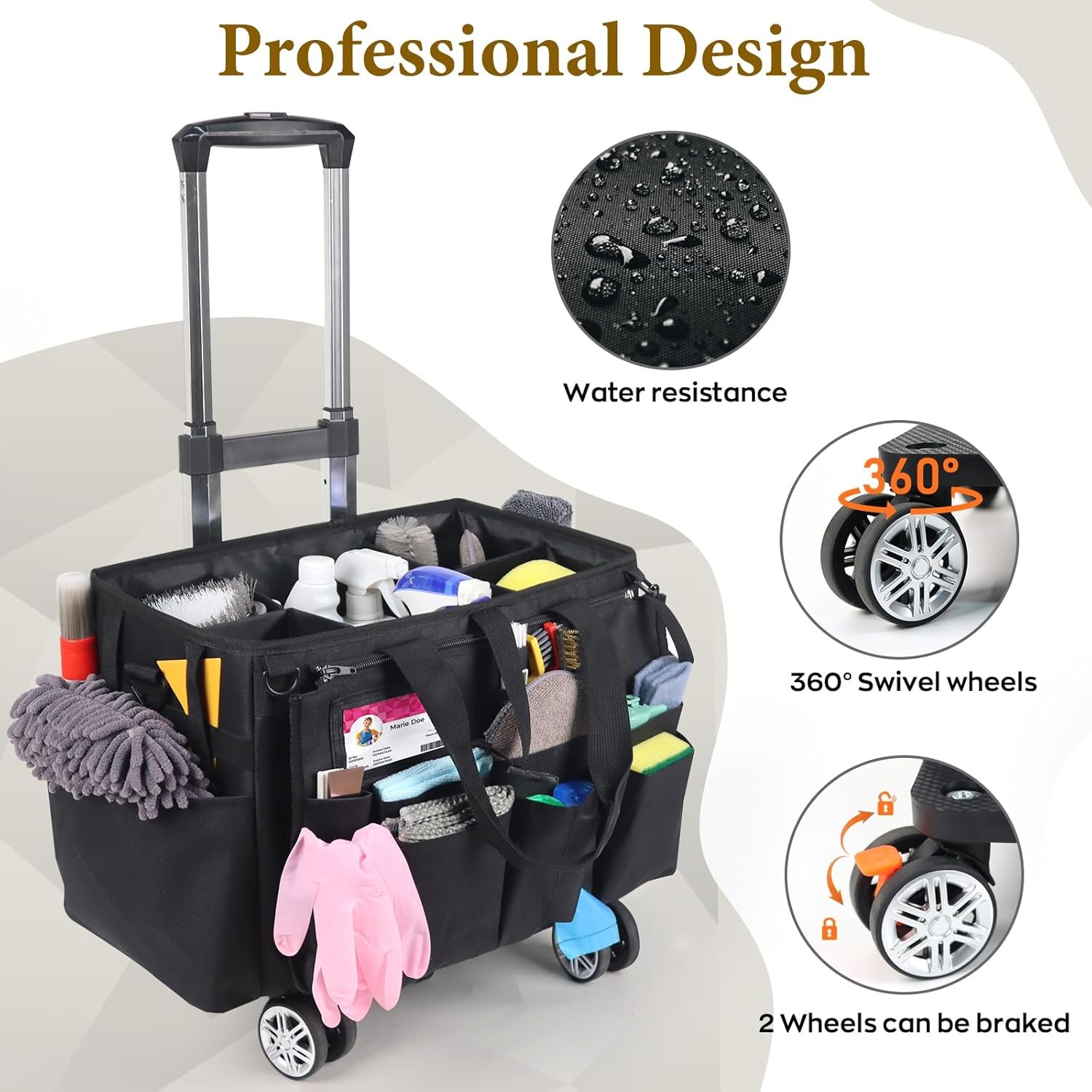 Rolling Cleaning Caddy Bag with Detachable Trolley, Multi-Functional Portable