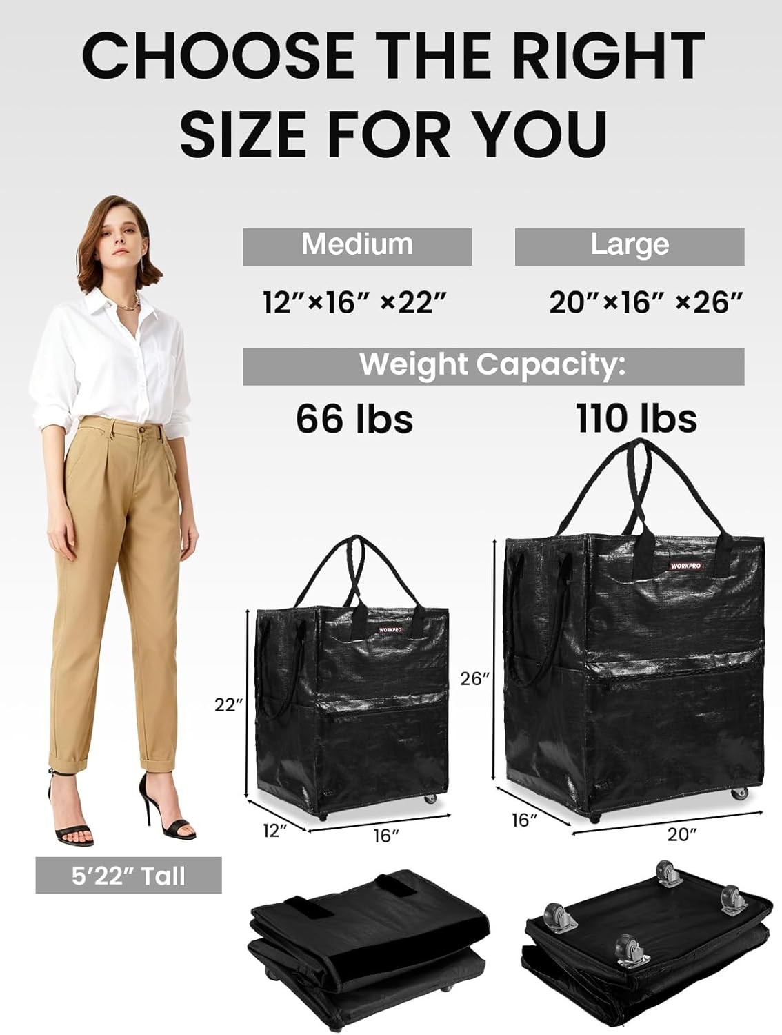 WORKPRO Reusable Grocery Bag Heavy Duty Roll Wheels Shopping Bag Folding Trolley