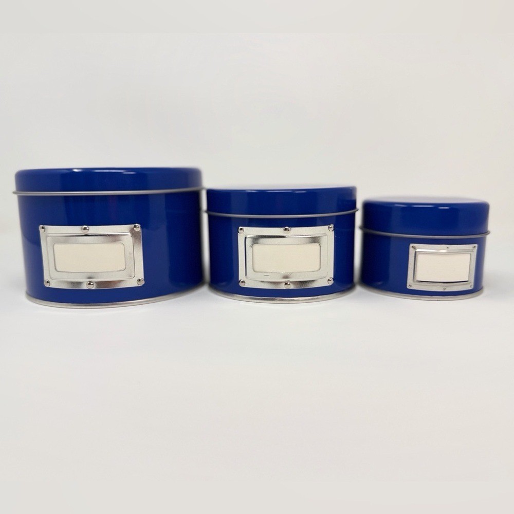 Blue Nesting Storage Tins Set of 3 Minimalist Home Organization Decor
