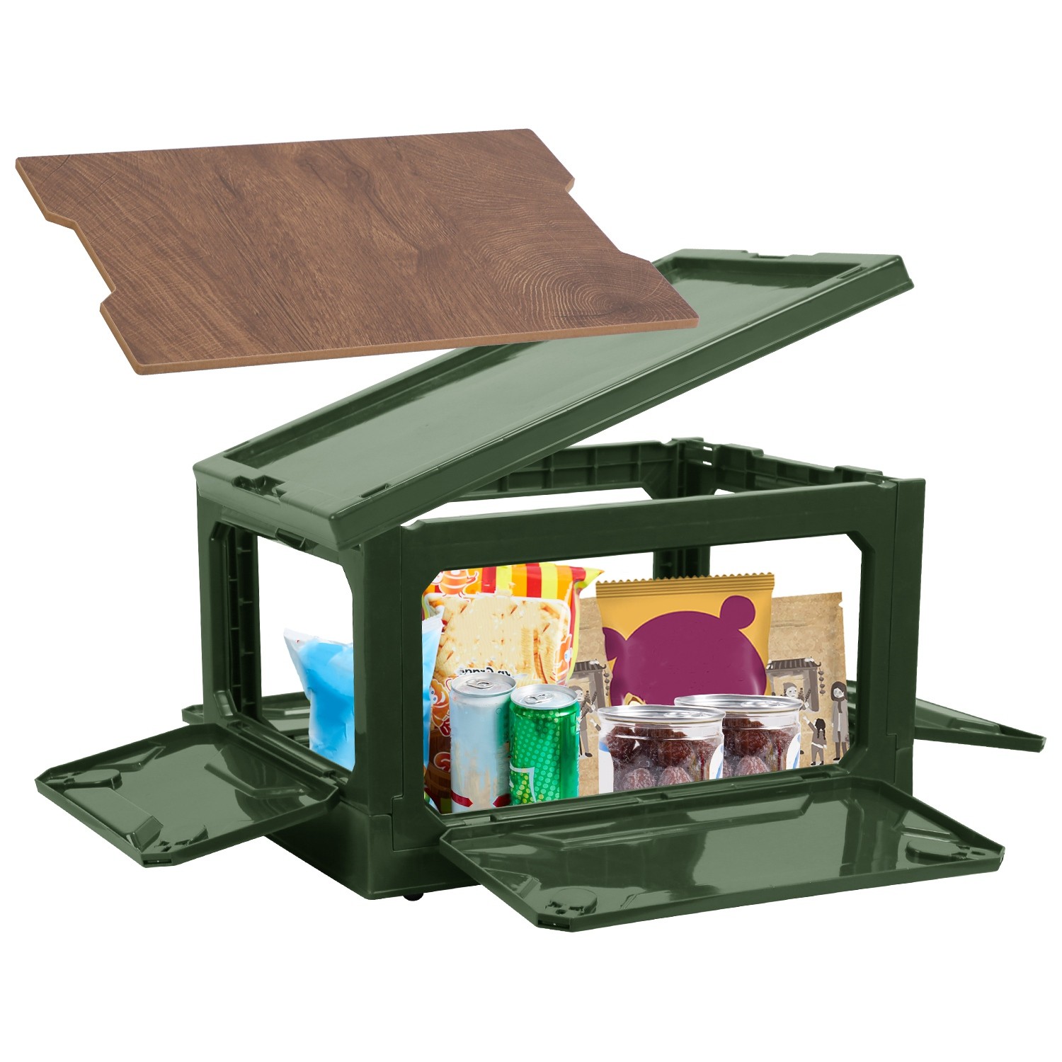 Stackable Storage Bin Collapsible Camping Bin Organizer White/Green Shelf Box US