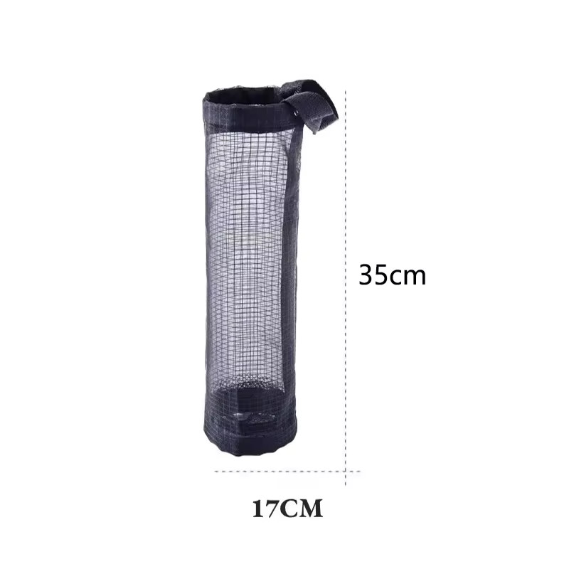 1Pc Grey Sundries Bag Storage Wall Mount Mesh Plastic Bags Dispenser Hanging Reu