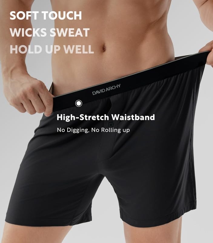 Men’s Modal Boxers, Ultra Soft Stretch Sleep Shorts, 3/4 Pack | Medium Black*3