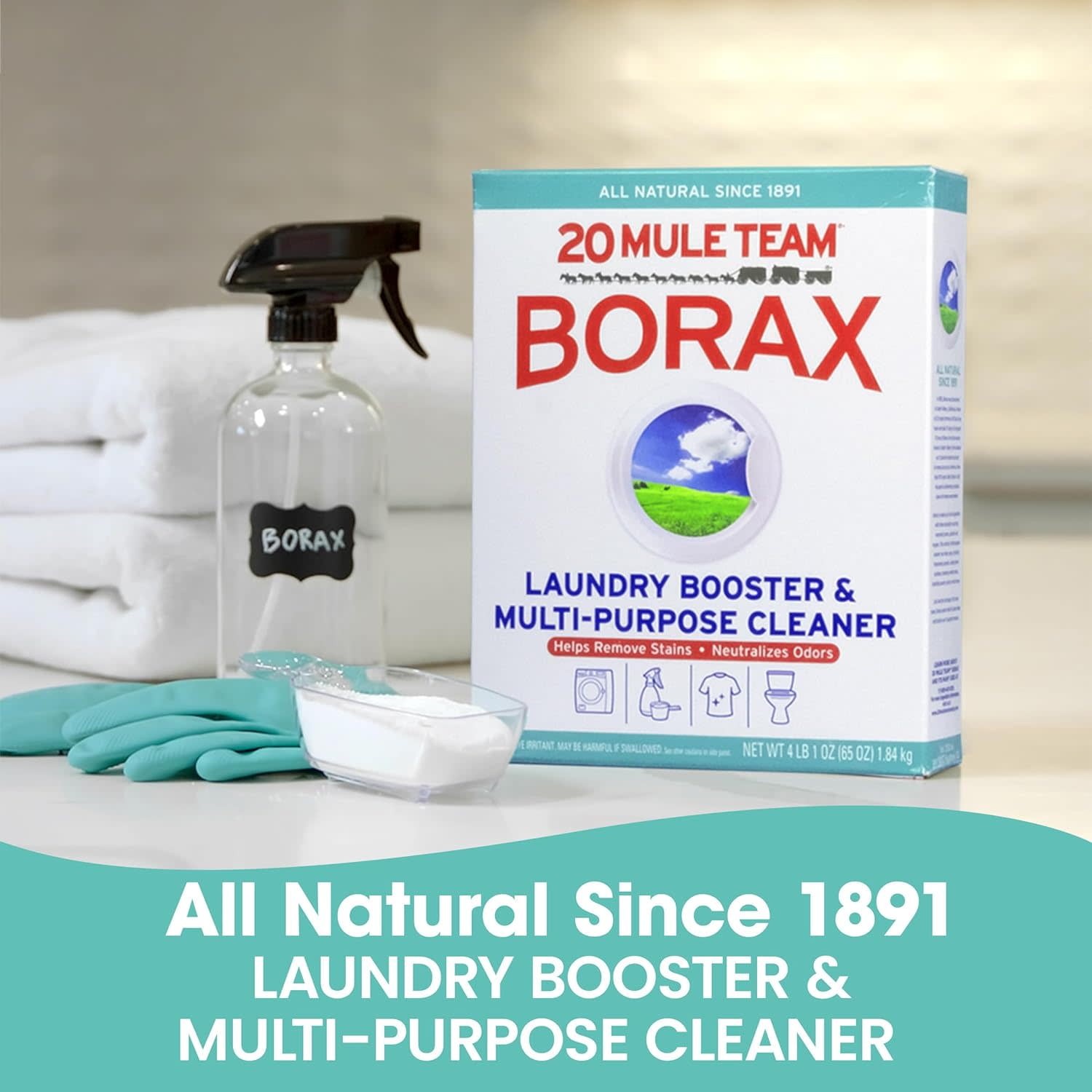 20 Mule Team All Natural Laundry Detergent Household Cleaner Booster, 65 Ounce