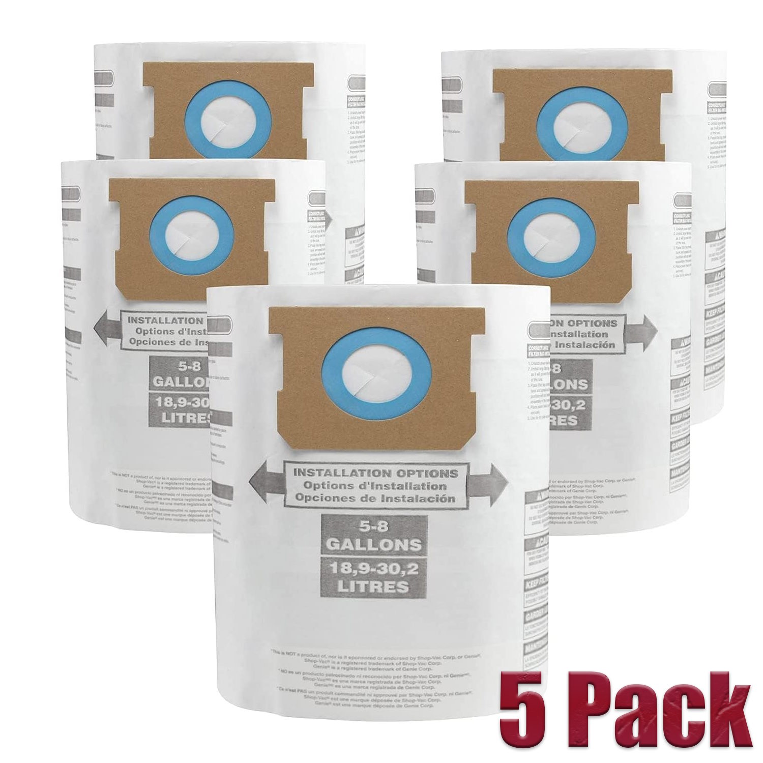 5Pack Replacement Shop-Vac 90661 Bag Type E/H for 5-8 Gallon Vacuum – 9066100