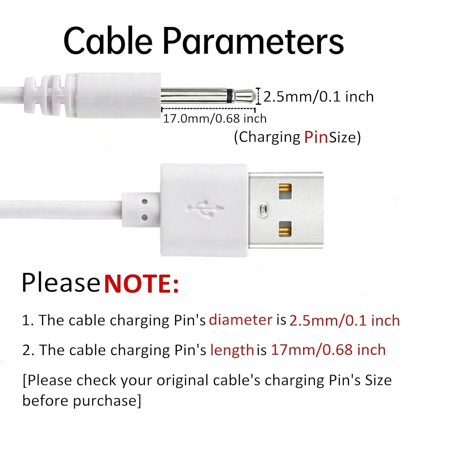 2.7Ft Fast Charging USB to DC Cable – 2 Pack 2.5mm Massager Charger Replacement